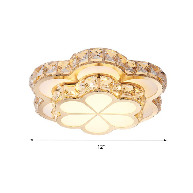 Flower Flush Mount Light Modernism Crystal Block White 10"/12"/14" W LED Ceiling Light Fixture, Recessed/Surface Mounted Clearhalo 'Ceiling Lights' 'Close To Ceiling Lights' 'Close to ceiling' 'Flush mount' Lighting' 266581