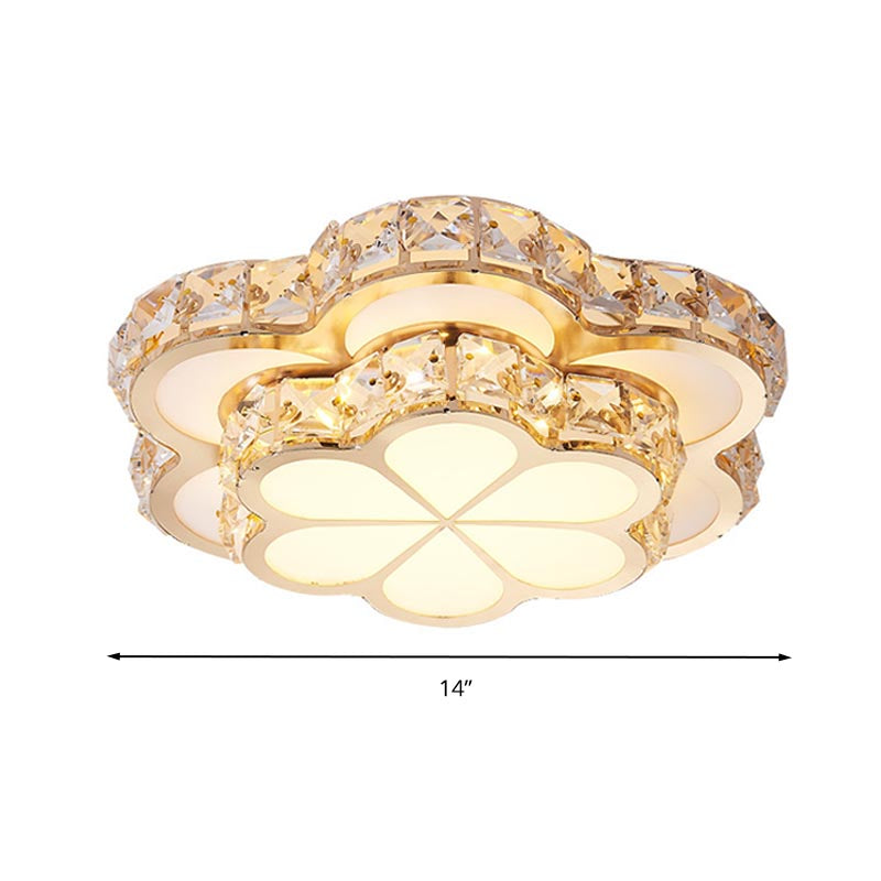 Flower Flush Mount Light Modernism Crystal Block White 10"/12"/14" W LED Ceiling Light Fixture, Recessed/Surface Mounted Clearhalo 'Ceiling Lights' 'Close To Ceiling Lights' 'Close to ceiling' 'Flush mount' Lighting' 266582