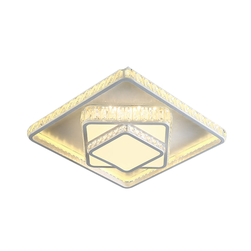White Rectangle/Square Ceiling Light Minimalist Faceted Crystal White 19.5"/23.5" W LED Flush Mount Light Fixture in White/3 Color/Remote Control Stepless Dimming Light Clearhalo 'Ceiling Lights' 'Close To Ceiling Lights' 'Close to ceiling' 'Flush mount' Lighting' 266617