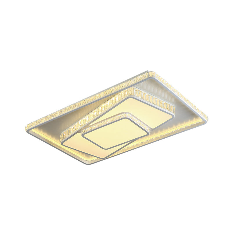 White Rectangle/Square Ceiling Light Minimalist Faceted Crystal White 19.5"/23.5" W LED Flush Mount Light Fixture in White/3 Color/Remote Control Stepless Dimming Light Clearhalo 'Ceiling Lights' 'Close To Ceiling Lights' 'Close to ceiling' 'Flush mount' Lighting' 266623