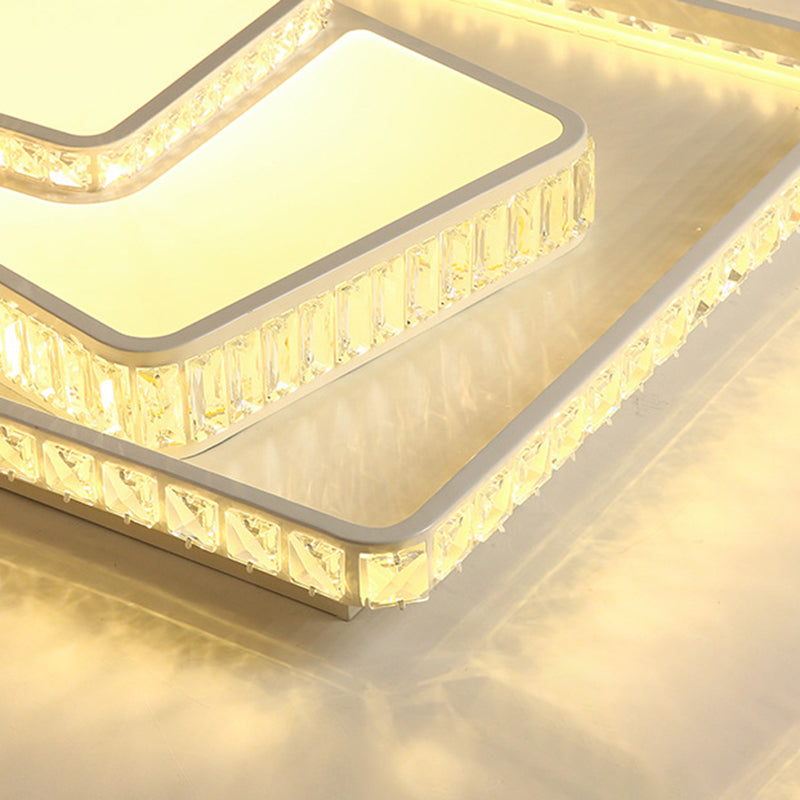 White Rectangle/Square Ceiling Light Minimalist Faceted Crystal White 19.5"/23.5" W LED Flush Mount Light Fixture in White/3 Color/Remote Control Stepless Dimming Light Clearhalo 'Ceiling Lights' 'Close To Ceiling Lights' 'Close to ceiling' 'Flush mount' Lighting' 266625