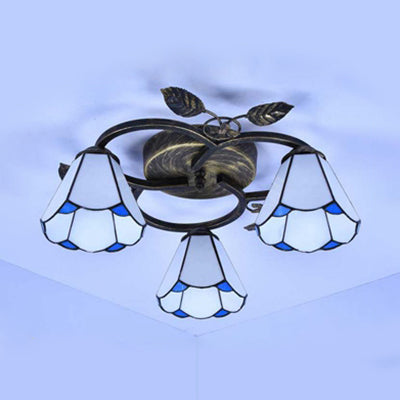 Geometric Ceiling Light Fixture with Pattern Tiffany Stained Glass 3 Lights Flushmount Ceiling Light in Bronze Clearhalo 'Ceiling Lights' 'Close To Ceiling Lights' 'Close to ceiling' 'Glass shade' 'Glass' 'Semi-flushmount' 'Tiffany close to ceiling' 'Tiffany' Lighting' 26663