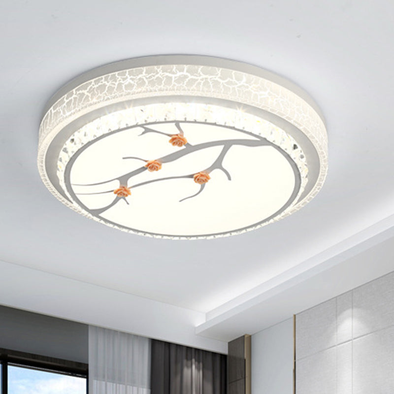 White LED Flush Light Simple Crystal Drum Ceiling Flush Mount for Bedroom in White/3 Color Light, A/B White A Clearhalo 'Ceiling Lights' 'Close To Ceiling Lights' 'Close to ceiling' 'Flush mount' Lighting' 266653
