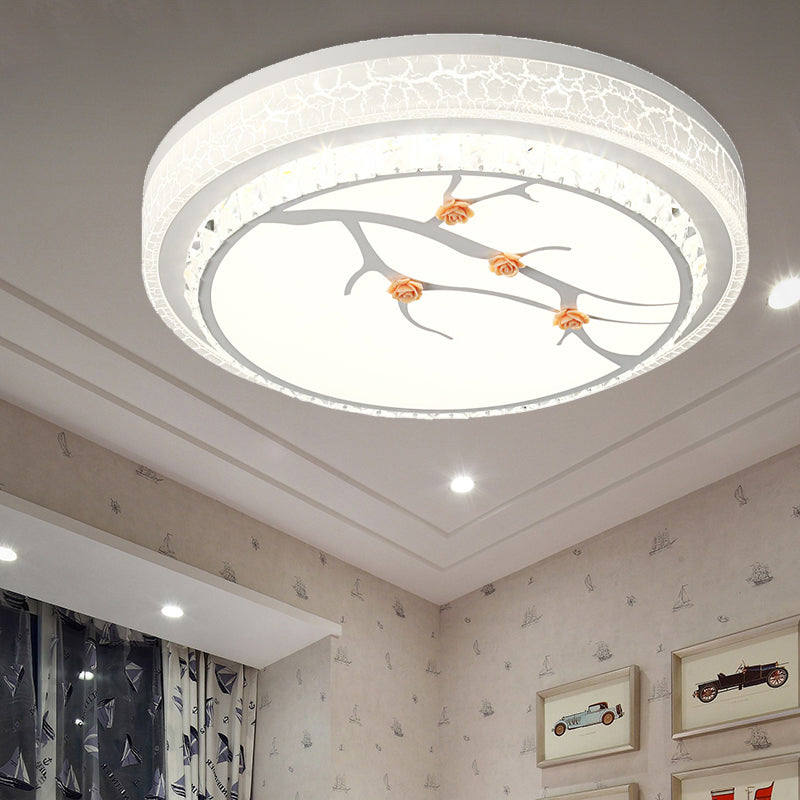 White LED Flush Light Simple Crystal Drum Ceiling Flush Mount for Bedroom in White/3 Color Light, A/B Clearhalo 'Ceiling Lights' 'Close To Ceiling Lights' 'Close to ceiling' 'Flush mount' Lighting' 266655