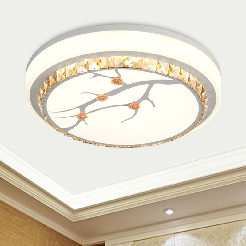 White LED Flush Light Simple Crystal Drum Ceiling Flush Mount for Bedroom in White/3 Color Light, A/B White B Clearhalo 'Ceiling Lights' 'Close To Ceiling Lights' 'Close to ceiling' 'Flush mount' Lighting' 266659