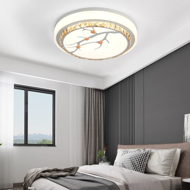 White LED Flush Light Simple Crystal Drum Ceiling Flush Mount for Bedroom in White/3 Color Light, A/B Clearhalo 'Ceiling Lights' 'Close To Ceiling Lights' 'Close to ceiling' 'Flush mount' Lighting' 266662