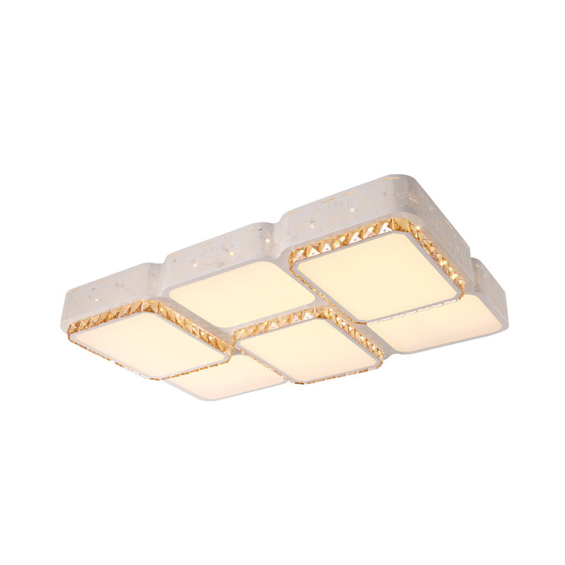 Modern K9 Crystal LED Ceiling Light White Rectangle/Square Flush Mounted Light with Acrylic Shade in Warm Light/White Light/Remote Control Stepless Dimming, 21.5"/37.5" Wide Clearhalo 'Ceiling Lights' 'Close To Ceiling Lights' 'Close to ceiling' 'Flush mount' Lighting' 266682