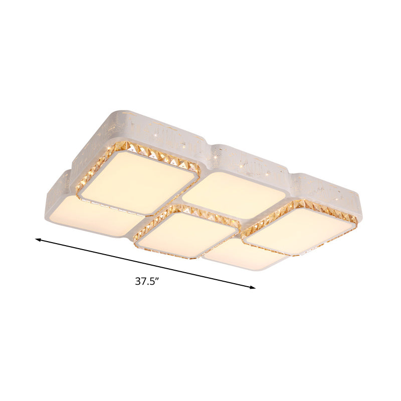 Modern K9 Crystal LED Ceiling Light White Rectangle/Square Flush Mounted Light with Acrylic Shade in Warm Light/White Light/Remote Control Stepless Dimming, 21.5"/37.5" Wide Clearhalo 'Ceiling Lights' 'Close To Ceiling Lights' 'Close to ceiling' 'Flush mount' Lighting' 266683