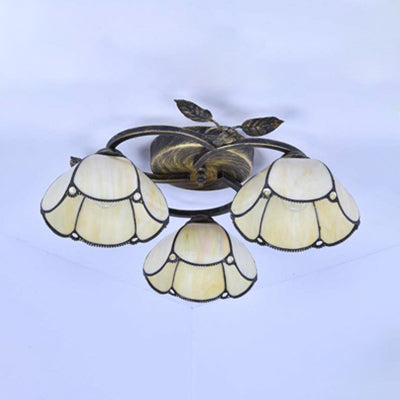 Geometric Ceiling Light Fixture with Pattern Tiffany Stained Glass 3 Lights Flushmount Ceiling Light in Bronze Clearhalo 'Ceiling Lights' 'Close To Ceiling Lights' 'Close to ceiling' 'Glass shade' 'Glass' 'Semi-flushmount' 'Tiffany close to ceiling' 'Tiffany' Lighting' 26669
