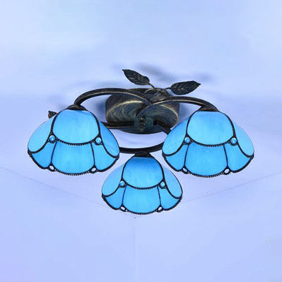 Geometric Ceiling Light Fixture with Pattern Tiffany Stained Glass 3 Lights Flushmount Ceiling Light in Bronze Clearhalo 'Ceiling Lights' 'Close To Ceiling Lights' 'Close to ceiling' 'Glass shade' 'Glass' 'Semi-flushmount' 'Tiffany close to ceiling' 'Tiffany' Lighting' 26671