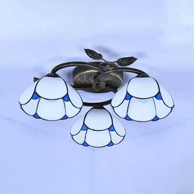 Geometric Ceiling Light Fixture with Pattern Tiffany Stained Glass 3 Lights Flushmount Ceiling Light in Bronze Clearhalo 'Ceiling Lights' 'Close To Ceiling Lights' 'Close to ceiling' 'Glass shade' 'Glass' 'Semi-flushmount' 'Tiffany close to ceiling' 'Tiffany' Lighting' 26673