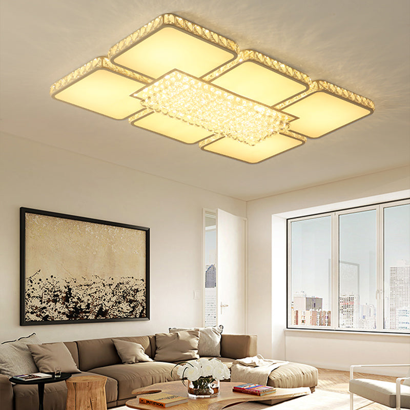 LED Crystal Flush Ceiling Light Contemporary White Square Living Room Flush Mount Lamp in White/Warm Light Clearhalo 'Ceiling Lights' 'Close To Ceiling Lights' 'Close to ceiling' 'Flush mount' Lighting' 266788