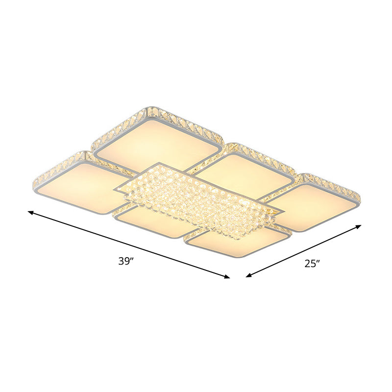 LED Crystal Flush Ceiling Light Contemporary White Square Living Room Flush Mount Lamp in White/Warm Light Clearhalo 'Ceiling Lights' 'Close To Ceiling Lights' 'Close to ceiling' 'Flush mount' Lighting' 266790