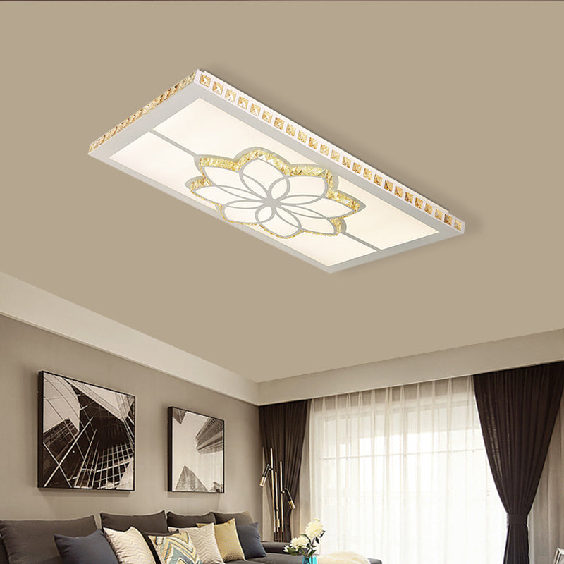 White LED Flush Light Contemporary Crystal Rectangle Ceiling Flush Mount for Living Room in Color Light with Flower Pattern in 3 Color Light Clearhalo 'Ceiling Lights' 'Close To Ceiling Lights' 'Close to ceiling' 'Flush mount' Lighting' 266800