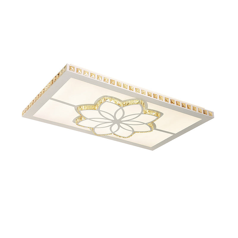 White LED Flush Light Contemporary Crystal Rectangle Ceiling Flush Mount for Living Room in Color Light with Flower Pattern in 3 Color Light Clearhalo 'Ceiling Lights' 'Close To Ceiling Lights' 'Close to ceiling' 'Flush mount' Lighting' 266802