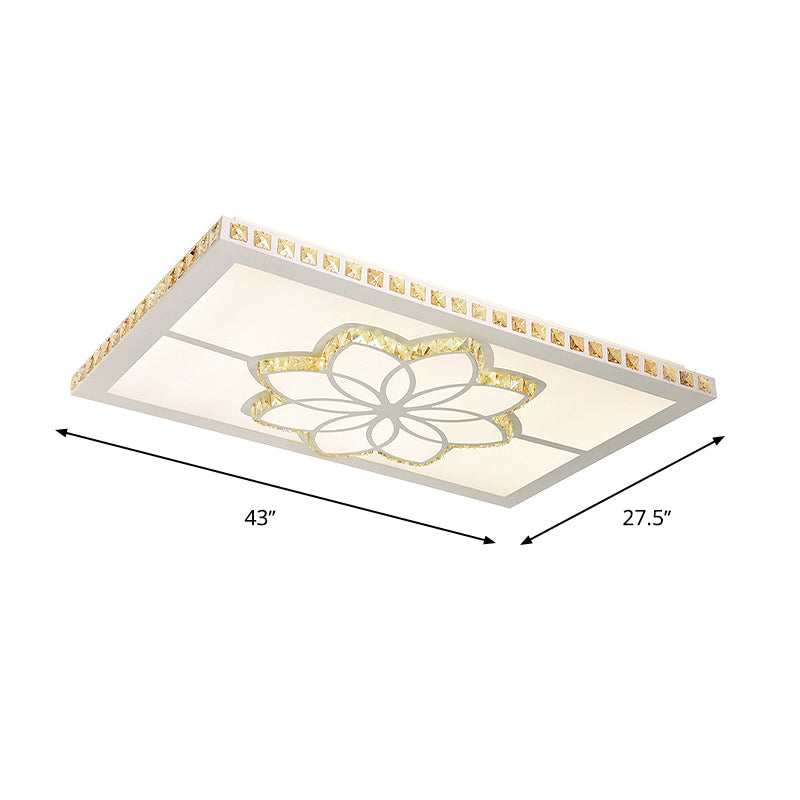 White LED Flush Light Contemporary Crystal Rectangle Ceiling Flush Mount for Living Room in Color Light with Flower Pattern in 3 Color Light Clearhalo 'Ceiling Lights' 'Close To Ceiling Lights' 'Close to ceiling' 'Flush mount' Lighting' 266803