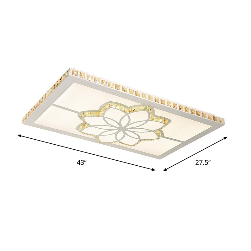 White LED Flush Light Contemporary Crystal Rectangle Ceiling Flush Mount for Living Room in Color Light with Flower Pattern in 3 Color Light Clearhalo 'Ceiling Lights' 'Close To Ceiling Lights' 'Close to ceiling' 'Flush mount' Lighting' 266803
