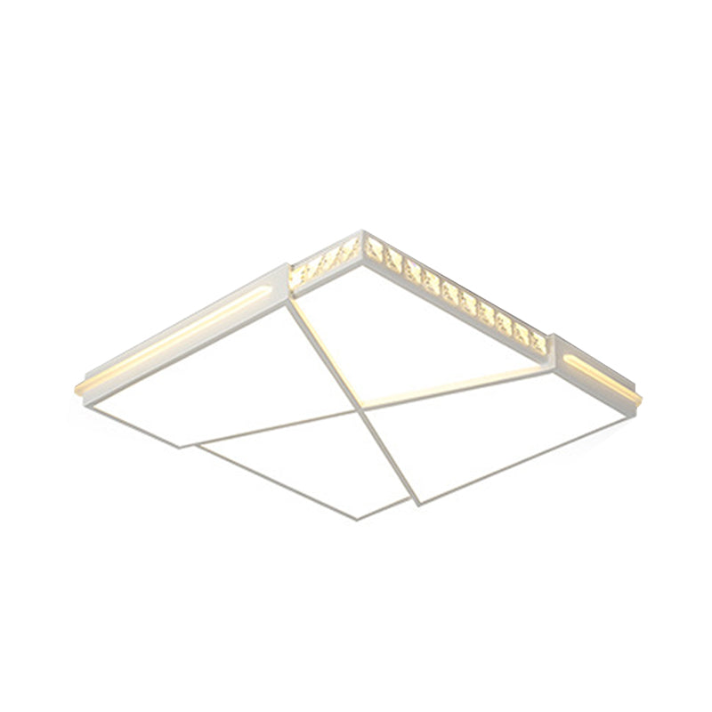 Simple K9 Crystal LED Flush Mount Light White Rectangle/Square Ceiling Light with Acrylic Shade in Remote Control Stepless Dimming/White Light, 16.5"/20.5"/35.5" Wide Clearhalo 'Ceiling Lights' 'Close To Ceiling Lights' 'Close to ceiling' 'Flush mount' Lighting' 266821
