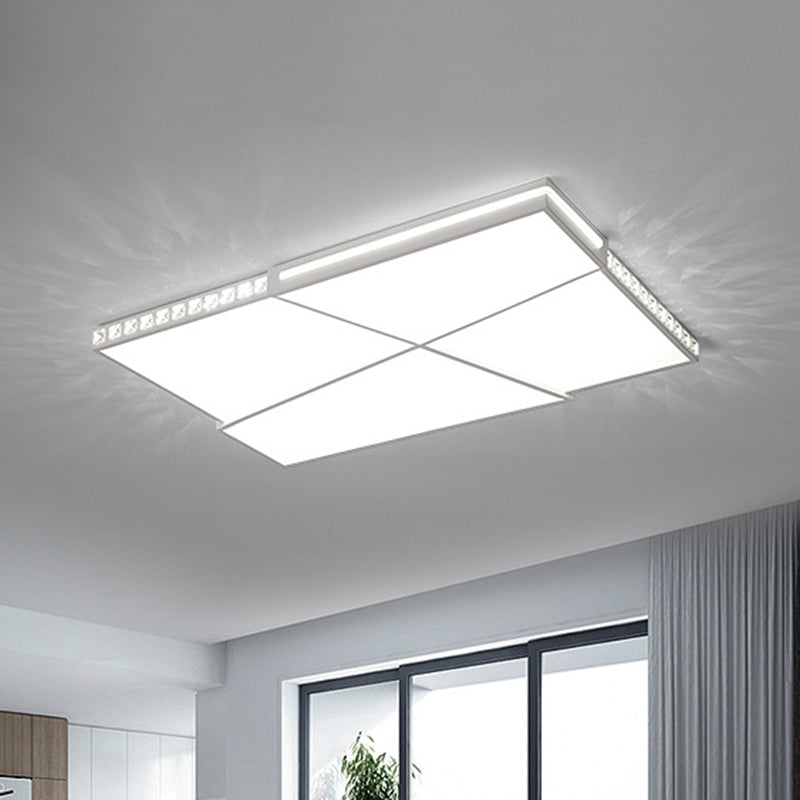 Simple K9 Crystal LED Flush Mount Light White Rectangle/Square Ceiling Light with Acrylic Shade in Remote Control Stepless Dimming/White Light, 16.5"/20.5"/35.5" Wide White White Clearhalo 'Ceiling Lights' 'Close To Ceiling Lights' 'Close to ceiling' 'Flush mount' Lighting' 266827