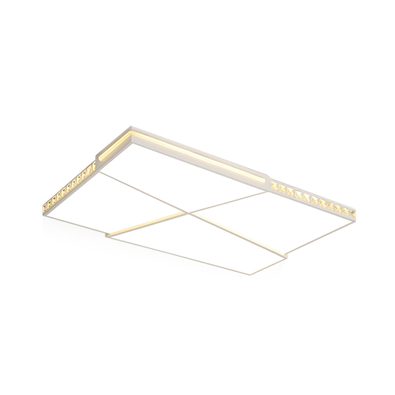 Simple K9 Crystal LED Flush Mount Light White Rectangle/Square Ceiling Light with Acrylic Shade in Remote Control Stepless Dimming/White Light, 16.5"/20.5"/35.5" Wide Clearhalo 'Ceiling Lights' 'Close To Ceiling Lights' 'Close to ceiling' 'Flush mount' Lighting' 266828