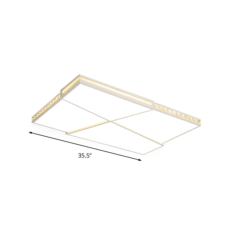 Simple K9 Crystal LED Flush Mount Light White Rectangle/Square Ceiling Light with Acrylic Shade in Remote Control Stepless Dimming/White Light, 16.5"/20.5"/35.5" Wide Clearhalo 'Ceiling Lights' 'Close To Ceiling Lights' 'Close to ceiling' 'Flush mount' Lighting' 266829