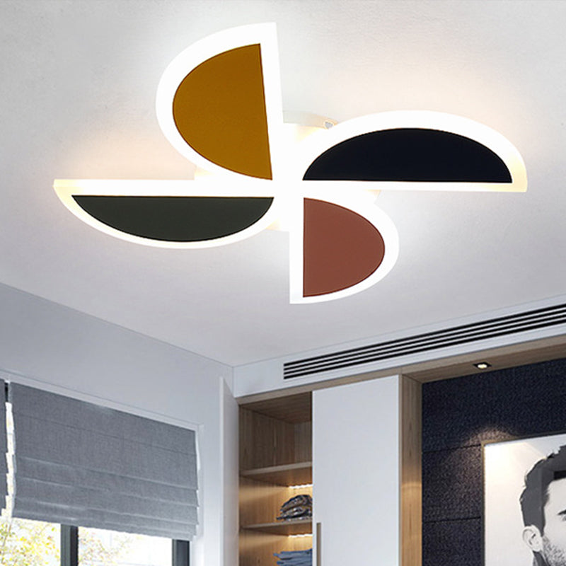 Nordic Windmill Acrylic Ceiling Lamp 19.5"/23.5" W LED Green-Yellow-Pink Flush Mount Lighting, Warm/White/3 Color Light Green-Yellow-Pink White Clearhalo 'Ceiling Lights' 'Close To Ceiling Lights' 'Close to ceiling' 'Flush mount' Lighting' 266870