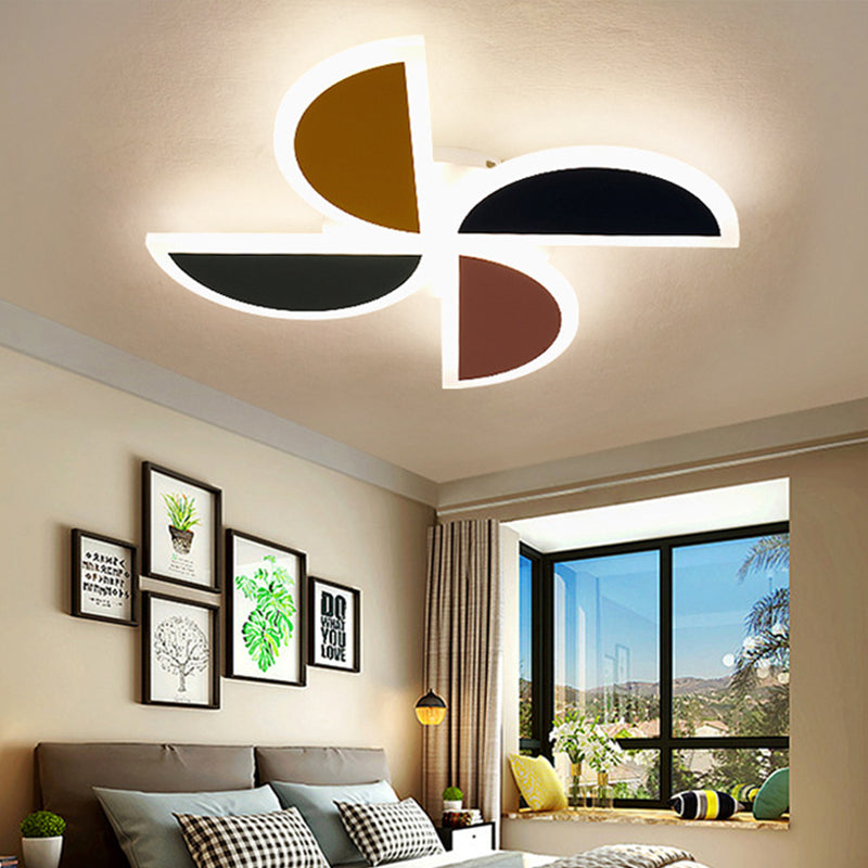Nordic Windmill Acrylic Ceiling Lamp 19.5"/23.5" W LED Green-Yellow-Pink Flush Mount Lighting, Warm/White/3 Color Light Green-Yellow-Pink Warm Clearhalo 'Ceiling Lights' 'Close To Ceiling Lights' 'Close to ceiling' 'Flush mount' Lighting' 266872