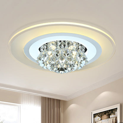 18"/23.5" W LED Round Flush Light Fixture Simple White Crystal Flush Mount Lighting for Living Room in Warm/White Light White 18" Warm Clearhalo 'Ceiling Lights' 'Close To Ceiling Lights' 'Close to ceiling' 'Flush mount' Lighting' 266911