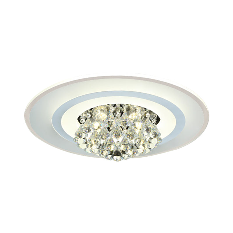18"/23.5" W LED Round Flush Light Fixture Simple White Crystal Flush Mount Lighting for Living Room in Warm/White Light Clearhalo 'Ceiling Lights' 'Close To Ceiling Lights' 'Close to ceiling' 'Flush mount' Lighting' 266912