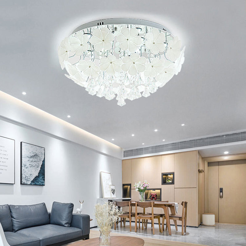 16"/19.5"/23.5" W Petal Living Room Flush Mount Lamp Modern Crystal LED White Flush Light Fixture Clearhalo 'Ceiling Lights' 'Close To Ceiling Lights' 'Close to ceiling' 'Flush mount' Lighting' 267029