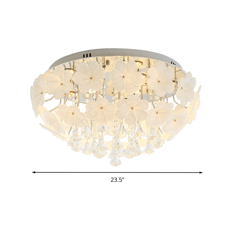 16"/19.5"/23.5" W Petal Living Room Flush Mount Lamp Modern Crystal LED White Flush Light Fixture Clearhalo 'Ceiling Lights' 'Close To Ceiling Lights' 'Close to ceiling' 'Flush mount' Lighting' 267033