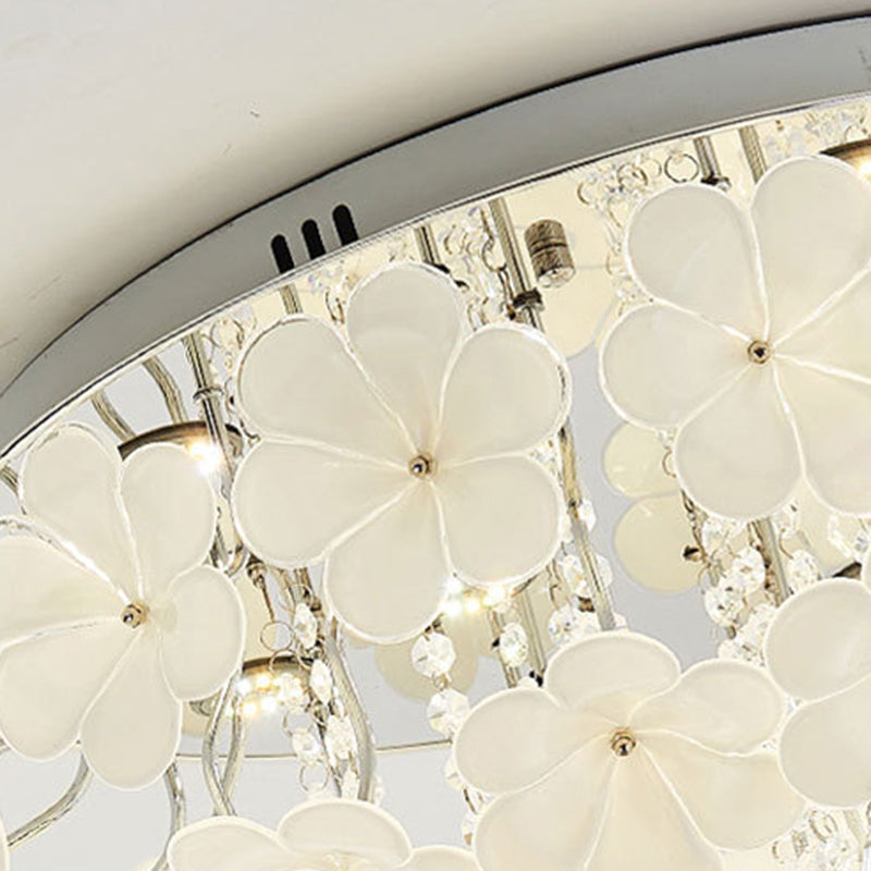 16"/19.5"/23.5" W Petal Living Room Flush Mount Lamp Modern Crystal LED White Flush Light Fixture Clearhalo 'Ceiling Lights' 'Close To Ceiling Lights' 'Close to ceiling' 'Flush mount' Lighting' 267034