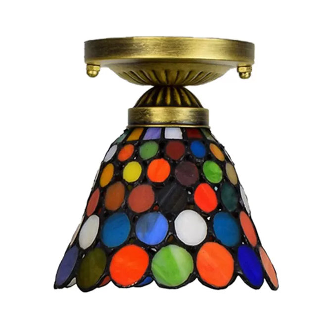 Bedroom Ceiling Light Glass, Multicolor Semi Flush Mount Light with Cone Shade Tiffany Style Clearhalo 'Ceiling Lights' 'Close To Ceiling Lights' 'Close to ceiling' 'Glass shade' 'Glass' 'Semi-flushmount' 'Tiffany close to ceiling' 'Tiffany' Lighting' 2671