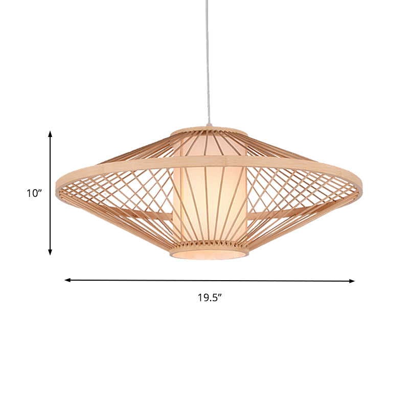 19.5"/23.5" Dia Saucer Suspended Lamp Modern Style Bamboo 1-Bulb Black/Beige Hanging Light Fixture for Living Room Clearhalo 'Ceiling Lights' 'Pendant Lights' 'Pendants' Lighting' 267243