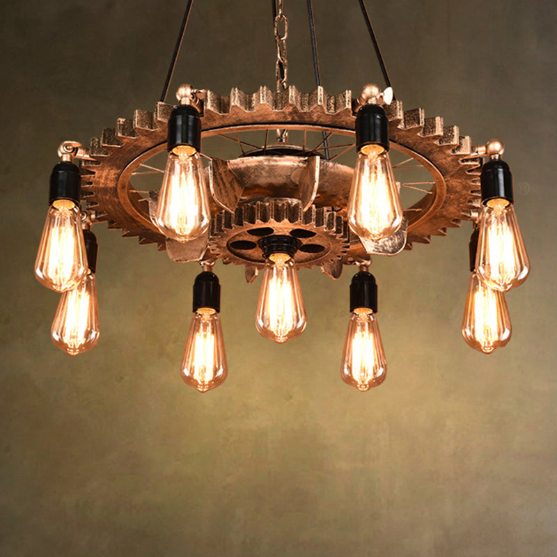 Industrial Pendant Chandelier 9 Heads Iron Gear Pendant Light Fixtures for Restaurant Kitchen Table Bronze Clearhalo 'Cast Iron' 'Ceiling Lights' 'Chandeliers' 'Industrial Chandeliers' 'Industrial' 'Metal' 'Middle Century Chandeliers' 'Rustic Chandeliers' 'Tiffany' Lighting' 267257