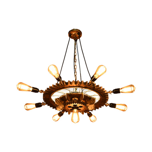 Industrial Pendant Chandelier 9 Heads Iron Gear Pendant Light Fixtures for Restaurant Kitchen Table Clearhalo 'Cast Iron' 'Ceiling Lights' 'Chandeliers' 'Industrial Chandeliers' 'Industrial' 'Metal' 'Middle Century Chandeliers' 'Rustic Chandeliers' 'Tiffany' Lighting' 267259
