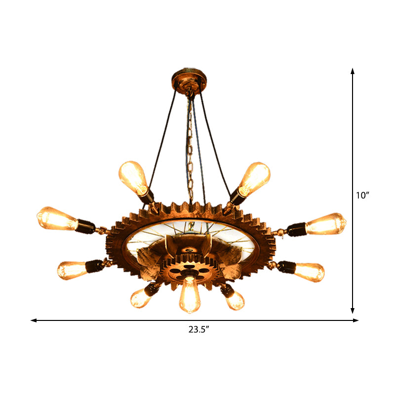 Industrial Pendant Chandelier 9 Heads Iron Gear Pendant Light Fixtures for Restaurant Kitchen Table Clearhalo 'Cast Iron' 'Ceiling Lights' 'Chandeliers' 'Industrial Chandeliers' 'Industrial' 'Metal' 'Middle Century Chandeliers' 'Rustic Chandeliers' 'Tiffany' Lighting' 267260