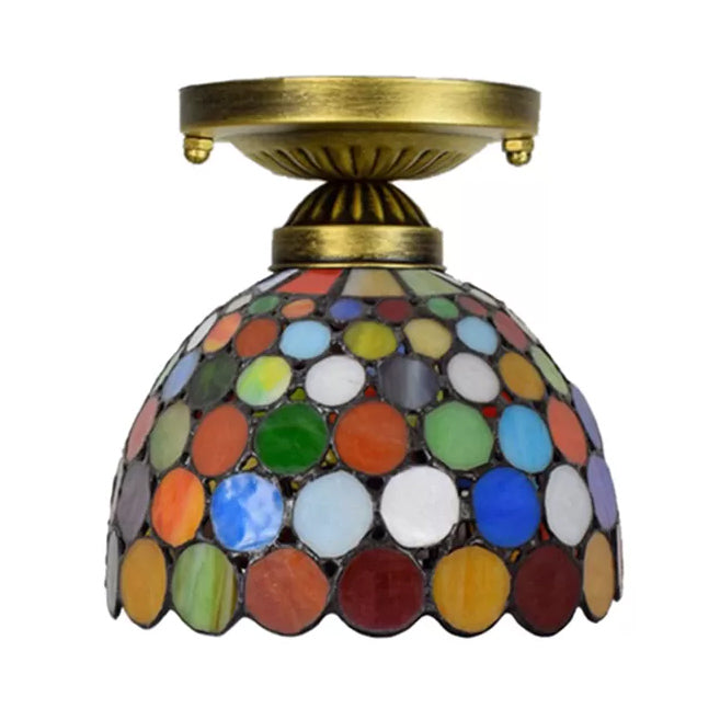 Bedroom Ceiling Light Glass, Multicolor Semi Flush Mount Light with Cone Shade Tiffany Style Clearhalo 'Ceiling Lights' 'Close To Ceiling Lights' 'Close to ceiling' 'Glass shade' 'Glass' 'Semi-flushmount' 'Tiffany close to ceiling' 'Tiffany' Lighting' 2674