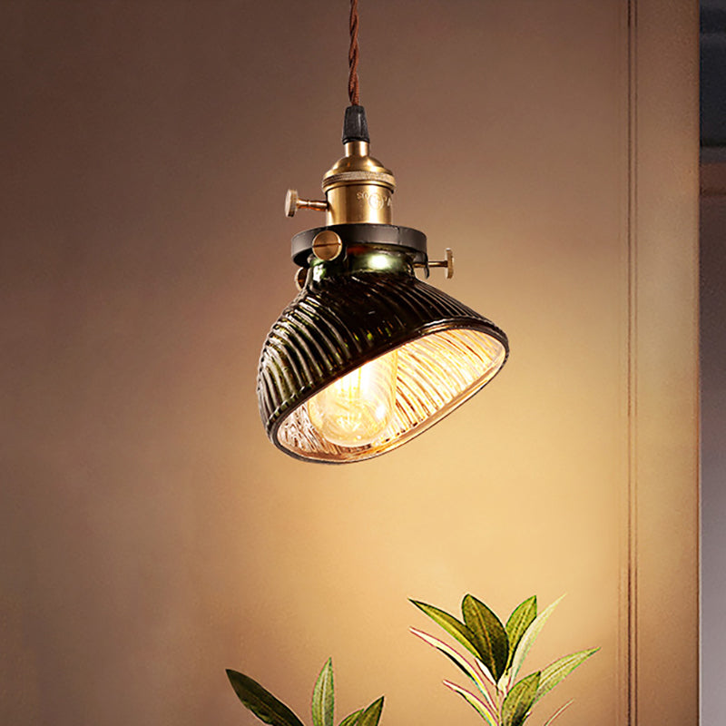 Bowl Hanging Pendant Light Rustic Industrial Green Ribbed Glass 1 Light Drop Lamp Clearhalo 'Ceiling Lights' 'Glass shade' 'Glass' 'Industrial Pendants' 'Industrial' 'Middle Century Pendants' 'Pendant Lights' 'Pendants' 'Tiffany' Lighting' 267414