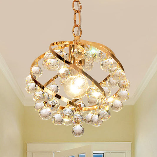 1 Light Orb Pendant Lighting Industrial Gold Clear Crystal Hanging Ceiling Light for Foyer Clearhalo 'Ceiling Lights' 'Chandeliers' 'Glass shade' 'Glass' 'Modern Pendants' 'Modern' 'Pendant Lights' 'Pendants' Lighting' 267442