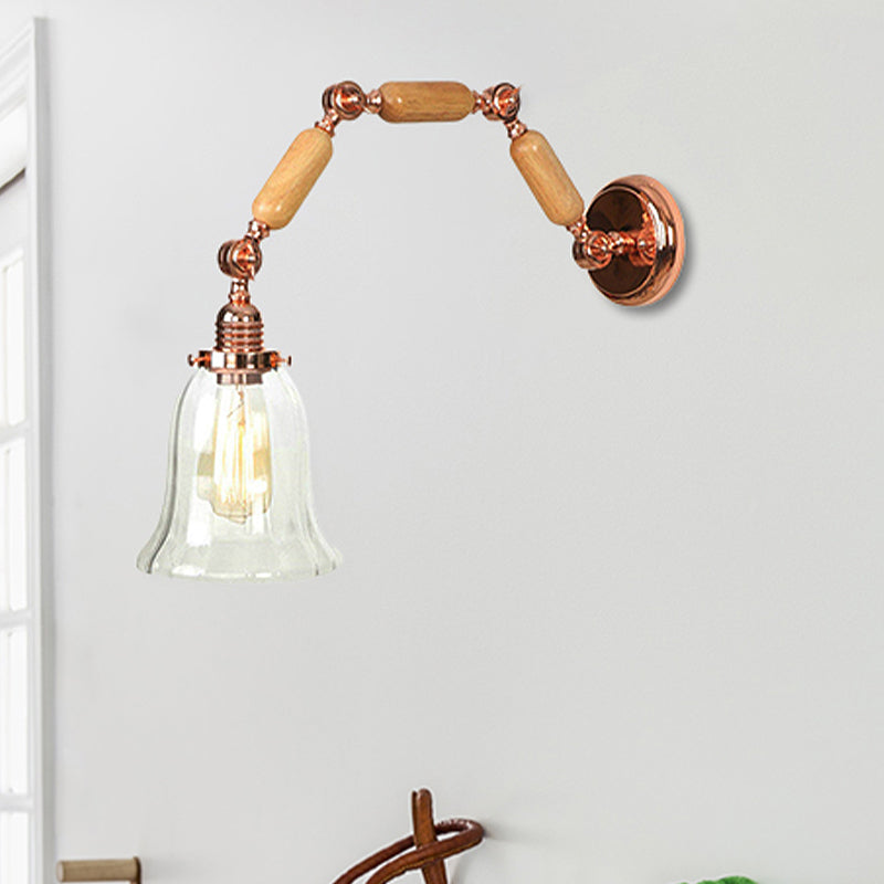 1 Light Flared Sconce Light Fixture Antique Rose Gold Clear Glass Wall Lamp with Long Extendable Arm Clearhalo 'Cast Iron' 'Glass' 'Industrial wall lights' 'Industrial' 'Middle century wall lights' 'Modern' 'Tiffany' 'Traditional wall lights' 'Wall Lamps & Sconces' 'Wall Lights' Lighting' 267458
