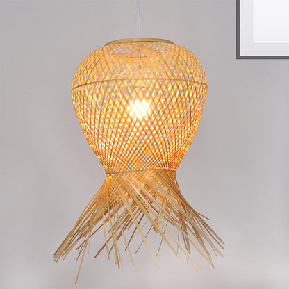 Contemporary Handcrafted Hanging Light Bamboo 1 Bulb Pendant Light Fixture in Beige Beige Clearhalo 'Ceiling Lights' 'Pendant Lights' 'Pendants' Lighting' 267512_188c3a11-daf1-4421-9429-7dcb554ab668