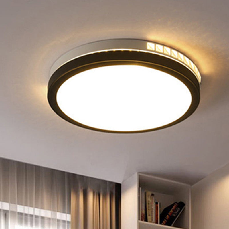 16"/19" W LED Round Flush Mount Lamp Simple Black Crystal Ceiling Mounted Fixture in Warm/White/3 Color Light Black Clearhalo 'Ceiling Lights' 'Close To Ceiling Lights' 'Close to ceiling' 'Flush mount' Lighting' 267579