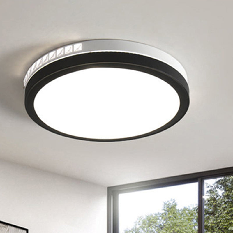 16"/19" W LED Round Flush Mount Lamp Simple Black Crystal Ceiling Mounted Fixture in Warm/White/3 Color Light Black White Clearhalo 'Ceiling Lights' 'Close To Ceiling Lights' 'Close to ceiling' 'Flush mount' Lighting' 267582