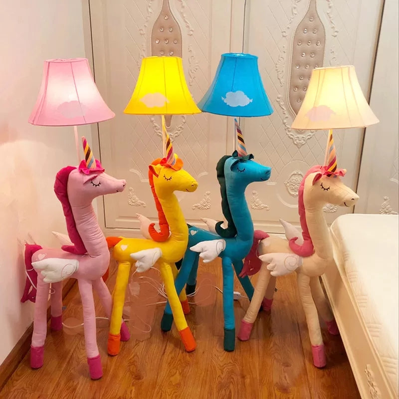 Kids Bedroom Unicorn Floor Light with Bell Shade Fabric 1 Light Cartoon Floor Lamp Clearhalo 'Floor Lamps' 'Lamps' Lighting' 26759