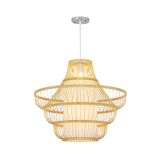 16"/19.5" Wide Jar Suspension Pendant Modernist Bamboo 1 Bulb Wood Hanging Light Kit Clearhalo 'Ceiling Lights' 'Modern Pendants' 'Modern' 'Pendant Lights' 'Pendants' Lighting' 267598