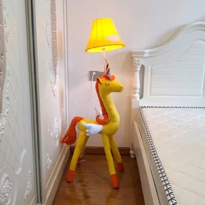 Kids Bedroom Unicorn Floor Light with Bell Shade Fabric 1 Light Cartoon Floor Lamp Yellow Clearhalo 'Floor Lamps' 'Lamps' Lighting' 26761