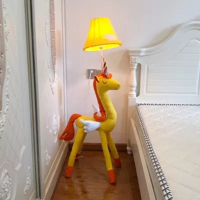Kids Bedroom Unicorn Floor Light with Bell Shade Fabric 1 Light Cartoon Floor Lamp Yellow Clearhalo 'Floor Lamps' 'Lamps' Lighting' 26761
