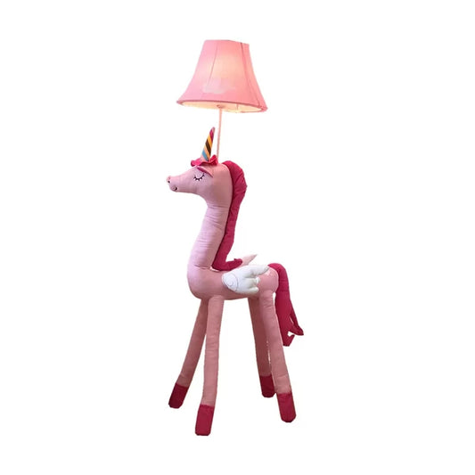 Kids Bedroom Unicorn Floor Light with Bell Shade Fabric 1 Light Cartoon Floor Lamp Pink Clearhalo 'Floor Lamps' 'Lamps' Lighting' 26763