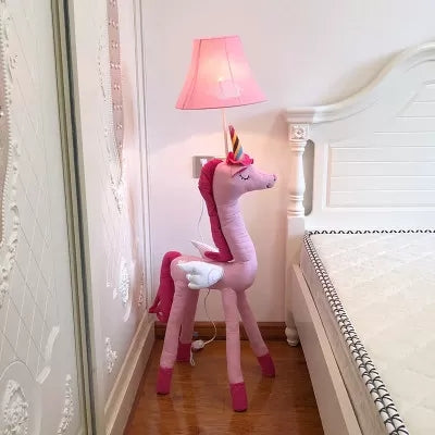 Kids Bedroom Unicorn Floor Light with Bell Shade Fabric 1 Light Cartoon Floor Lamp Clearhalo 'Floor Lamps' 'Lamps' Lighting' 26764